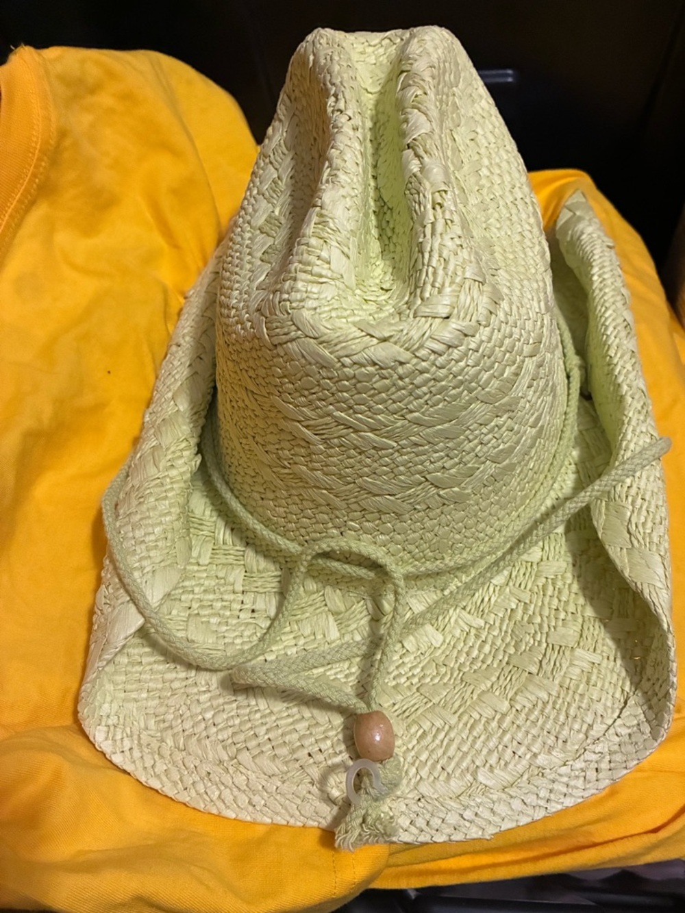 Straw Cowboy Hat with Chin Cord - Light Green